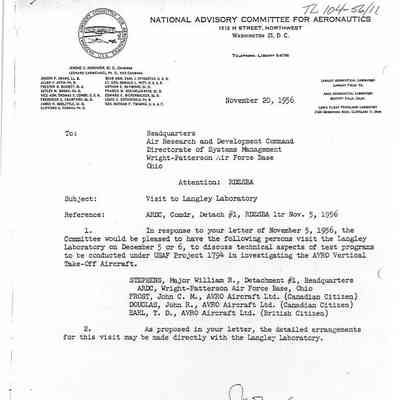 Correspondence of National Advisory Committee (AD) for Aeronautics