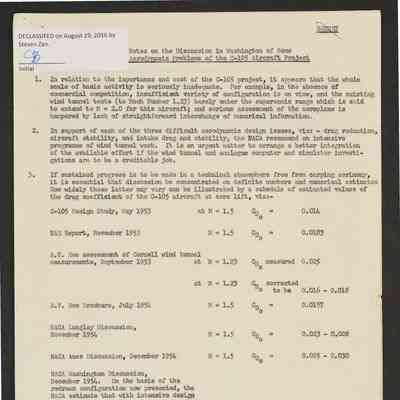 Notes on the discussion in Washington of some aerodynamic problems of the C-105 aircraft project