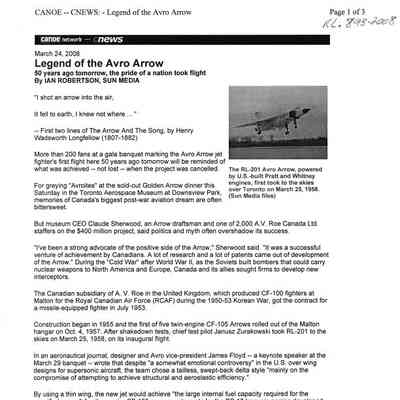 Legend of the Avro Arrow - 50 Years Ago