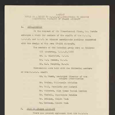Notes on a visit to N.A.C.A./Laboratories to discuss aerodynamic problems of CF-105 aircraft