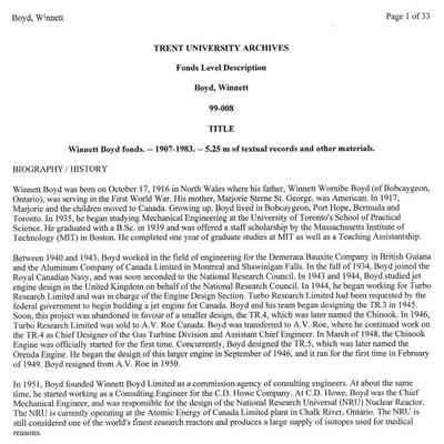 Winnett Boyd fonds - Trent University Archives