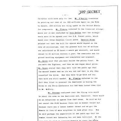 extract from ministers' meeting in Quebec July 1960, Pearkes felt betrayed by the Americans