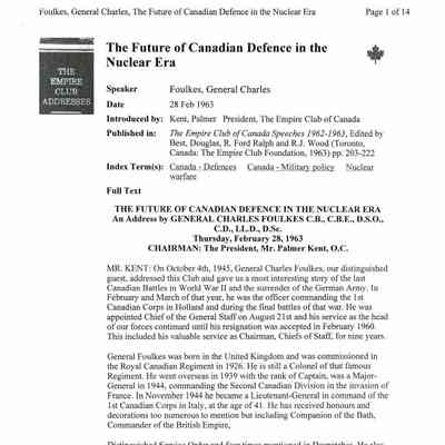 The future of Canadian Defence in the Nuclear Era