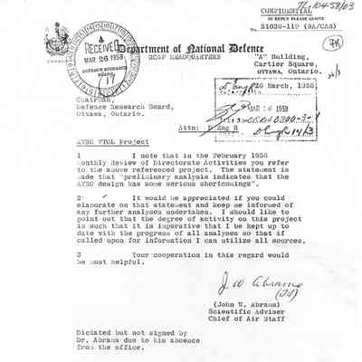 Letter from RCAF HQ John W. Abrams to Chairman, Research Board