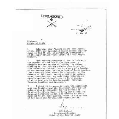 letter from H.D. Graham, Chief of the General Staff to Chairman Chiefs of Staff