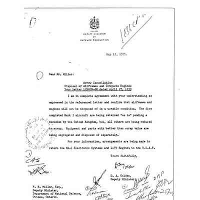 Arrow Cancellation Disposal of Airframes and Iroquois Engines