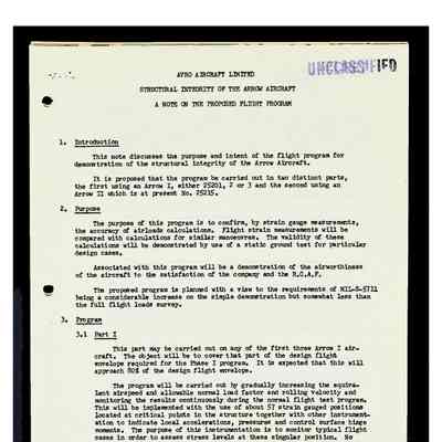 Structural Integrity of the Arrow Aircraft: A note on the proposed flight plan