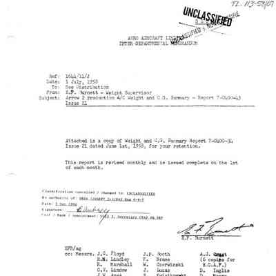 Weight and Balance C.G. for Arrow 2 Production Aircraft per Issue 21
