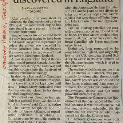 Avro Arrow engine discovered in England