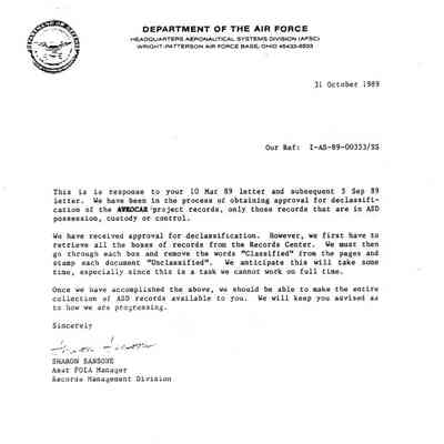 USAF letter - 31 October 1989