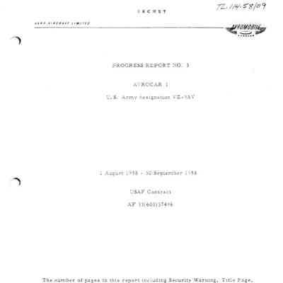 Progress Report No. 3, AVROCAR 1, U.S. Army Designation VZ-9AV