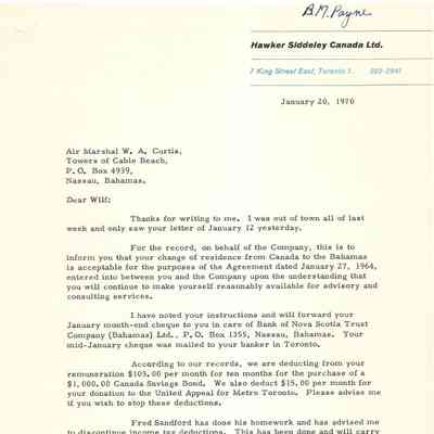 Letter - A.A. Bailie to W.A. Curtis Jan 20, 1970 2 pages (attached to AC.2000.3.23-26, 28, 29)