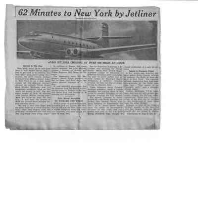 62 Minutes to New York by Canada-built Jetliner