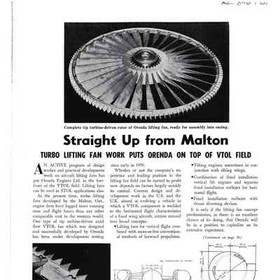 Straight up from Malton - Turbo lifting fan work puts Orenda on top of VTOL field