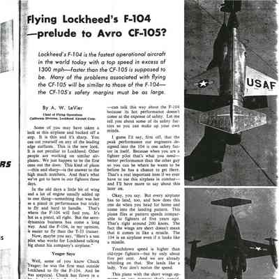 Flying Lockheedès F-104 - prelude to Avro CF-105