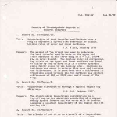 Summary of Thermodynamic Reports of General Interest