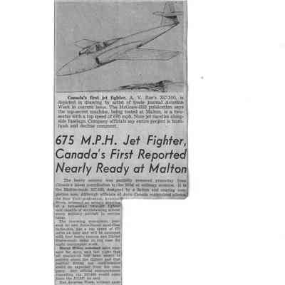 675 mph Jet Fighter, Canada's First Reported Nearly Ready at Malton