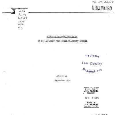 Notes on Proposed Design of CF-105 Armament Pack Hoist/Transport Trailer. Report LOG/105/44