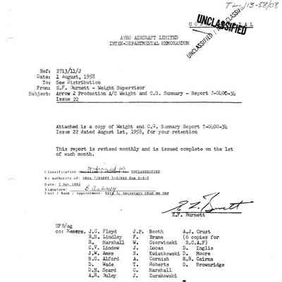 Weight and Balance C.G. Report for Arrow 2 Aircraft per Issue 22