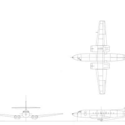 C-102 Jetliner - three view used as direct input for building of a model