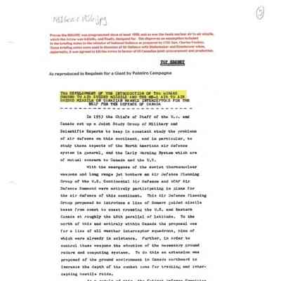 The Development of the Introduction of the BOMARC Ground to Air guided missle and the MB-1 Air to Air Guided missle on Canadian manned Interceptors for the RCAF for the Defence of Canada