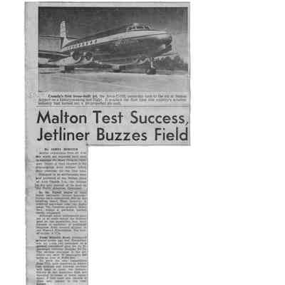 Malton Test Success, Jetliner Buzzes Field