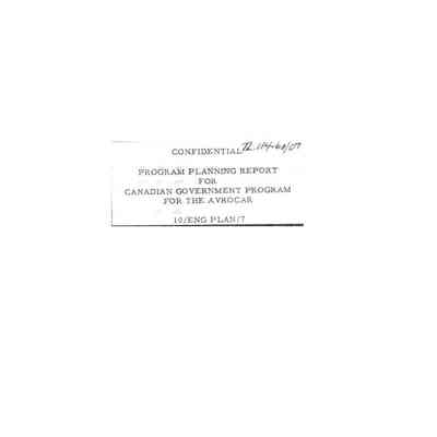 Program Planning Report for Canadian Government Program for the Avrocar