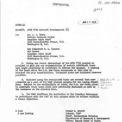 correspondence USAF Aeronautics Division to Canadian Joint Staff (CJS)