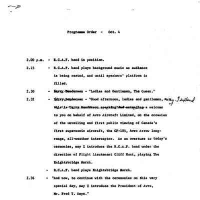 Program Order - Arrow Unveiling Ceremony