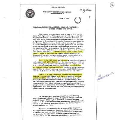 Memorandum on Production Sharing Program - United States and Canada