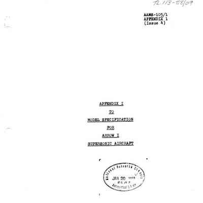 Appendix 1 to Model Specification for Arrow I Supersonic Aircraft