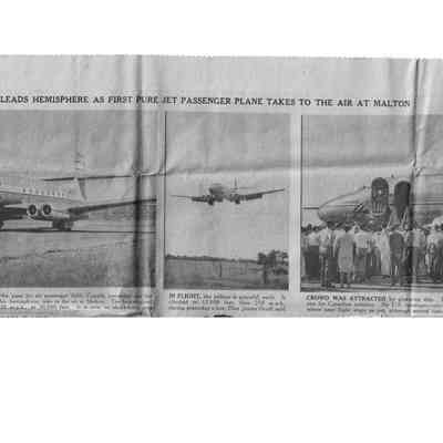 Canada leads hemisphere as first pure jet passenger plane takes to the air at Malton / Jetliner Test Caution Pays Say Triumph for Canadians