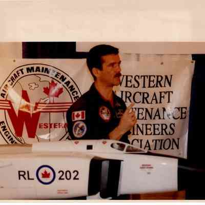 Chris Hadfield - Speaking in front of 202 model at Aircraft Maintenance Engineers Association