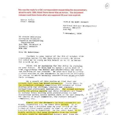 Letter to Mr. Robertson of the Canadian Broadcasting Corporation from National Defence Headquarters, Ottawa