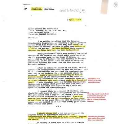 Letter from the Deputy Minister National Defence to Major General The Honourable G.R Pearkes