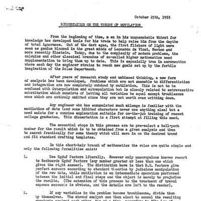 Report - Dissertation on the Theory of Mutilation