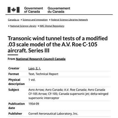 Transonic wind tunnel tests of a modified .03 scale model of the A.V. Roe C-105 aircraft. Series III