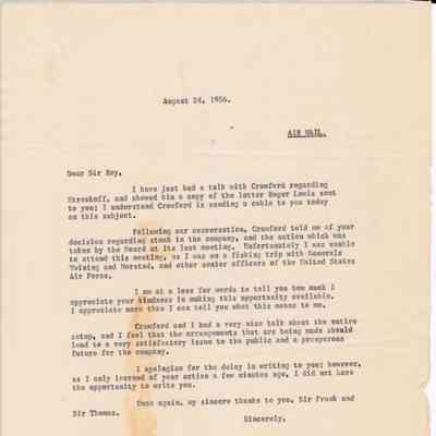 Letter from W.A.Curtis to Sir Roy Dobson re. Stroukoff Aircraft Corp. and a letter they sent Sir Roy.