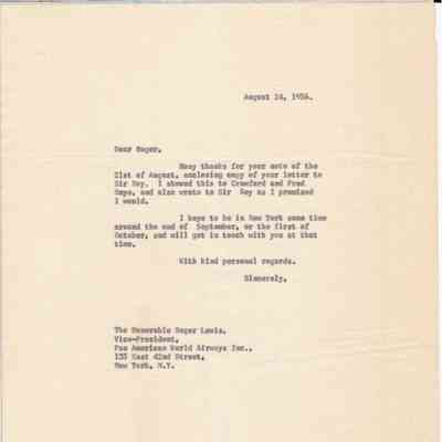 Letter from W.A.Curtis to Roger Lewis, Pan American World Airways Ltd.