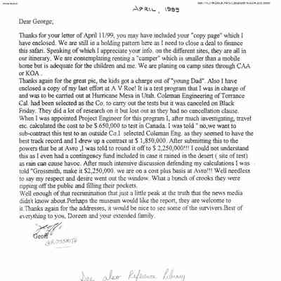 Geoff Grossmith letter