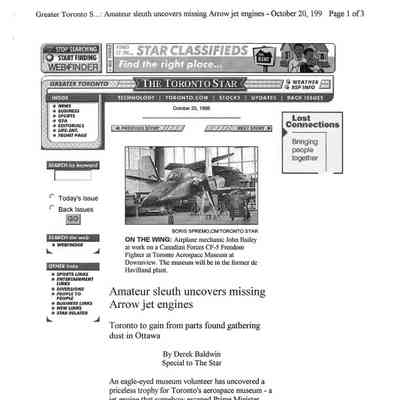 Amateur sleuth uncovers missing Arrow jet engines