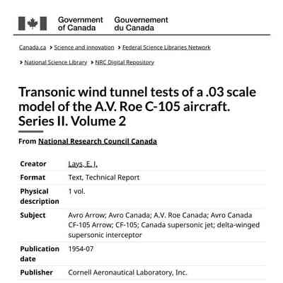 Transonic wind tunnel tests of a .03 scale model of the A.V. Roe C-105 aircraft. Series II. Volume 2