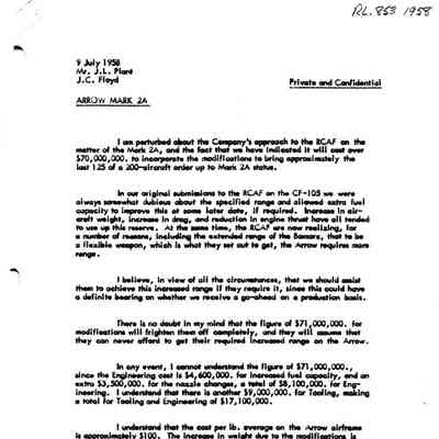 Floyd letter to JL Plant Re: Arrow Mark 2A