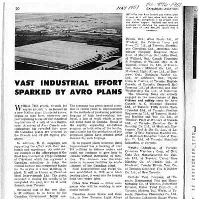 Vast Industrial Effort Sparked by Avro Plans
