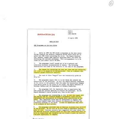 Note to File -written by W.A.B. Douglas - CBC Programme on the Avro Arrow written