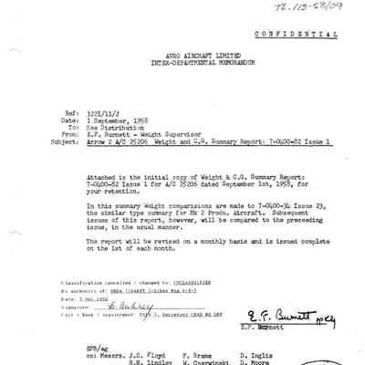 Arrow 2 A/C 25206 Weight and C.G. Summary Report 7-0400-82 Issue 1