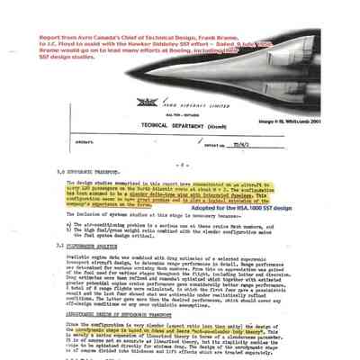 Report from Avro Canada's Chief of Technical Design, Frank Brame, to J.C. Floyd to assist with the Hawker Siddely SST effort