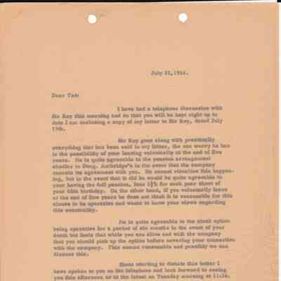 Letter from W.A.Curtis to Ted Emmert - response to terms and conditions of proposed employment agreement