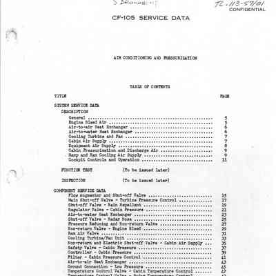 CF-105 Air Conditioning and Pressurization Description and Drawings