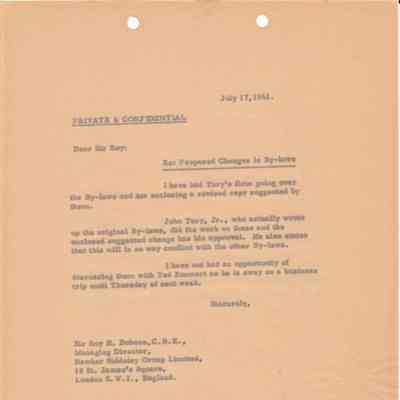 Letter from W.A. Curtis to Roy Dobson RE: Proposed Changes in by-laws